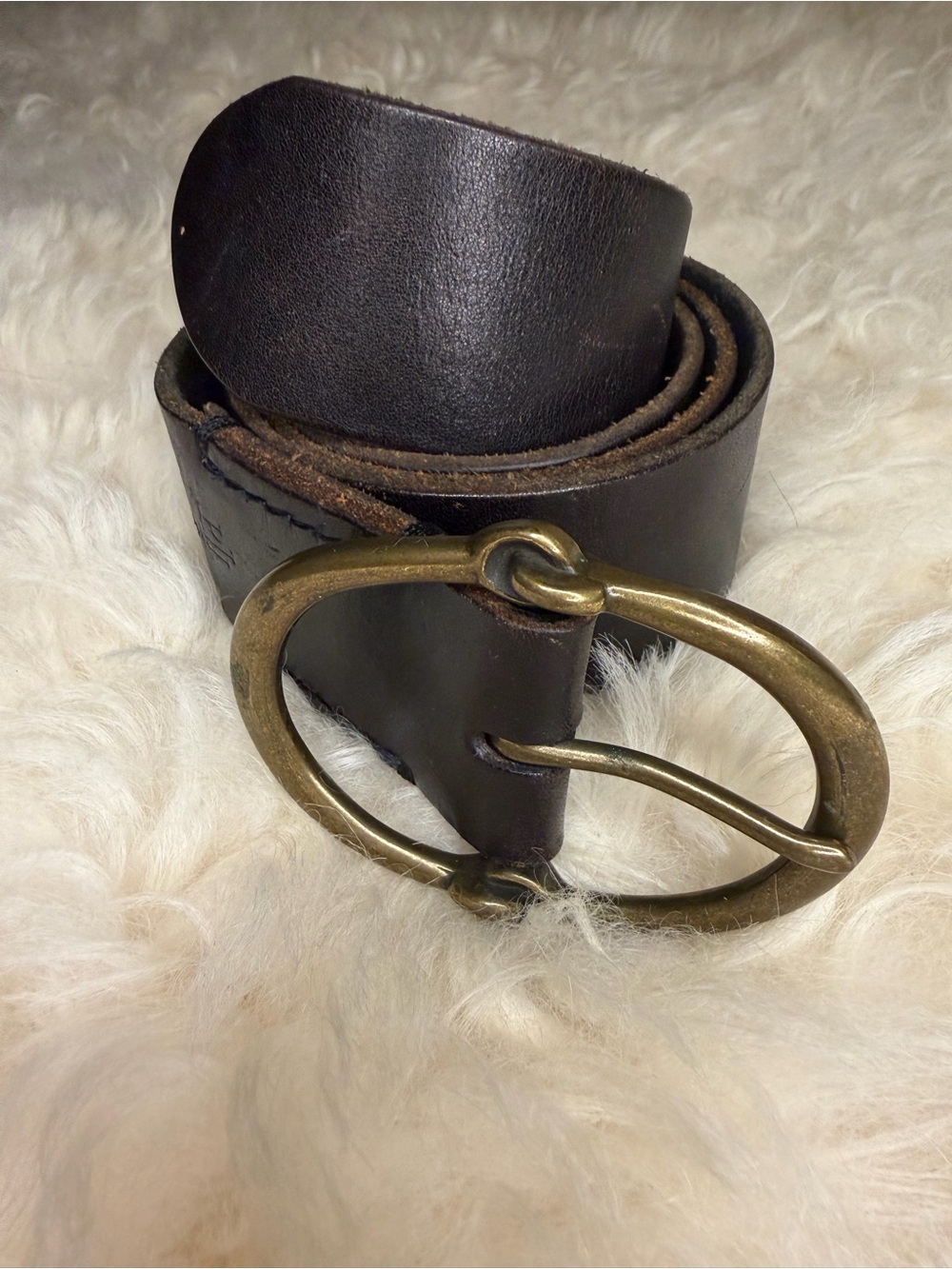 Vintage Lauren Ralph Lauren Dark Brown Leather Belt with Brass Oval Buckle